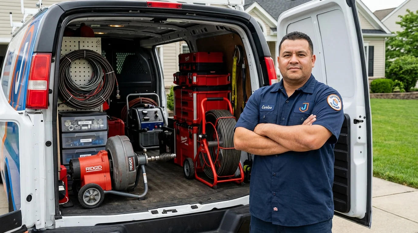 Professional drain cleaning equipment and Johns Plumbing LLC plumber in Baldwin