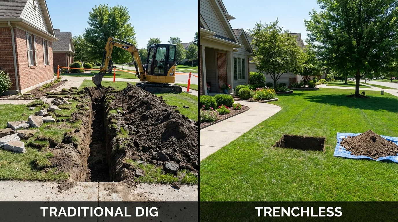 Trenchless sewer repair with minimal yard damage versus traditional excavation in Baldwin, WI